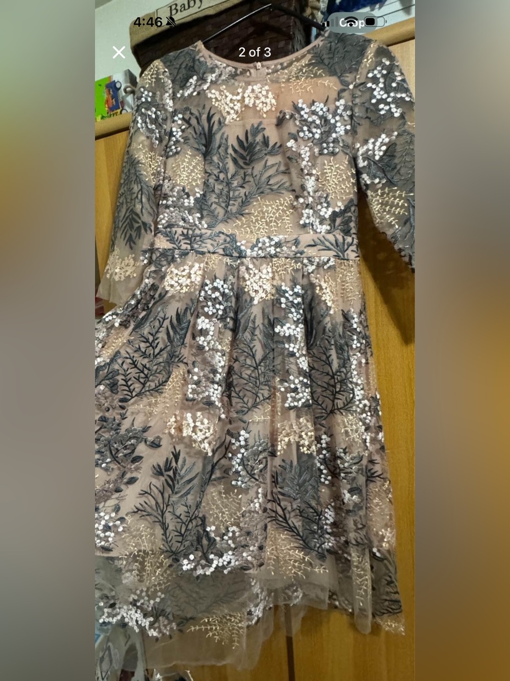Source Unknown Beige and Gray Embroidered High-Low Dress
